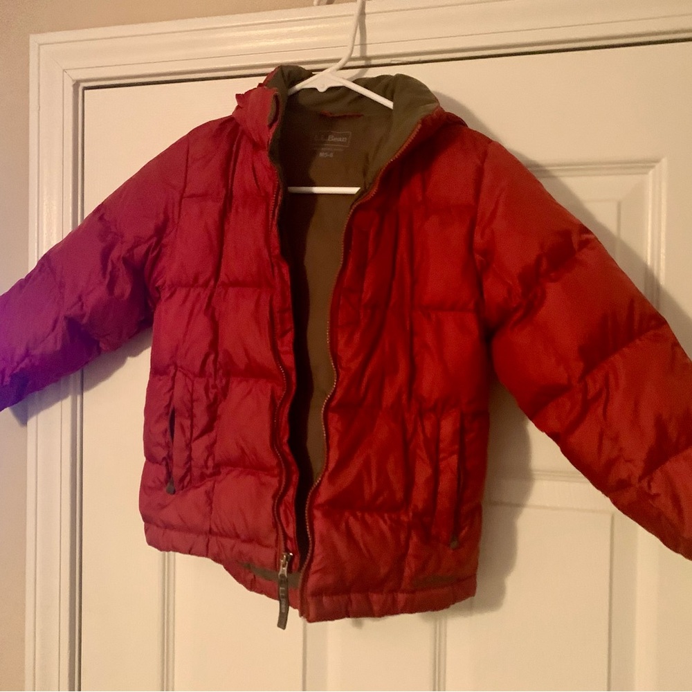 LL Bean Boys Down Coat Color Maroon Size 5-6